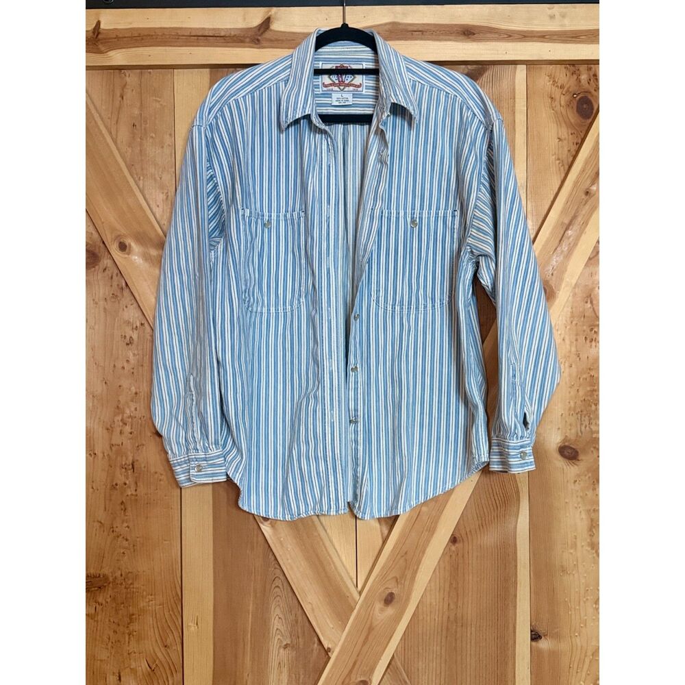Vintage 90s Levis Jeans For Women L Striped Pearl Snap Western Shacket Blue